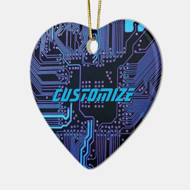 Anpassad Cyberblå PCB-kretskort Tech Art Julgransprydnad Keramik (Vänster)