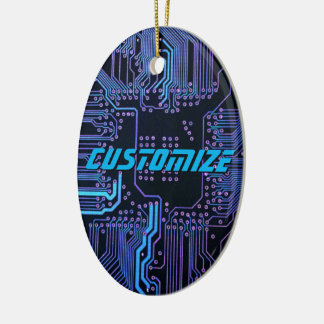 Anpassad Cyberblå PCB-kretskort Tech Art Julgransprydnad Keramik