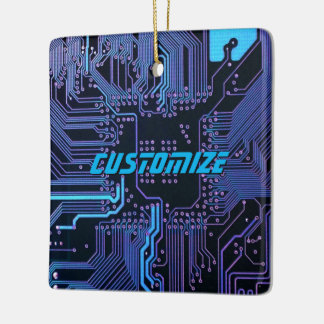 Anpassad Cyberblå PCB-kretskort Tech Art Julgransprydnad Keramik