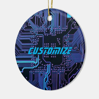 Anpassad Cyberblå PCB-kretskort Tech Art Julgransprydnad Keramik