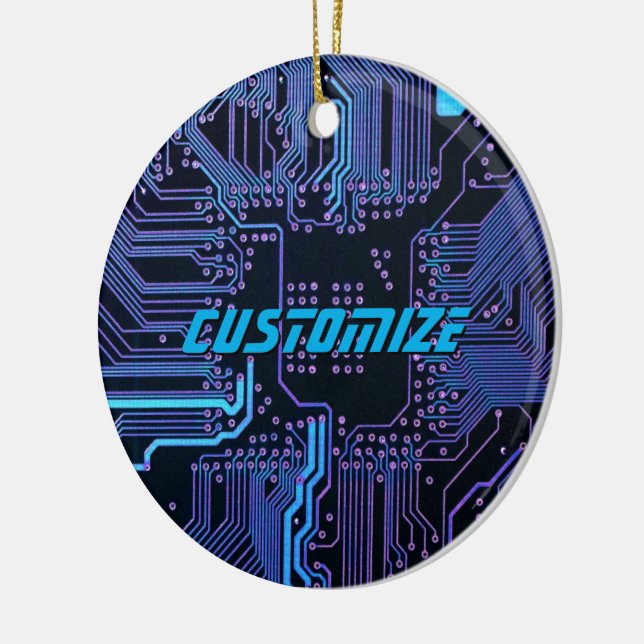 Anpassad Cyberblå PCB-kretskort Tech Art Julgransprydnad Keramik (Vänster)
