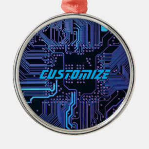 Anpassad Cyberblå PCB-kretskort Tech Art Julgransprydnad Metall