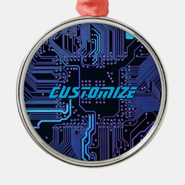 Anpassad Cyberblå PCB-kretskort Tech Art Julgransprydnad Metall (Framsidan)
