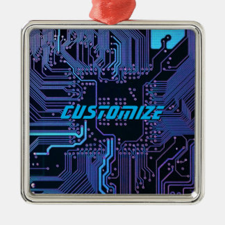 Anpassad Cyberblå PCB-kretskort Tech Art Julgransprydnad Metall