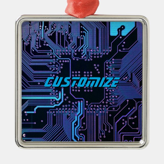 Anpassad Cyberblå PCB-kretskort Tech Art Julgransprydnad Metall (Framsidan)