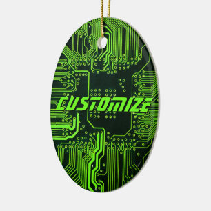 Anpassad Cybergrön PCB-kretskort Tech Art Julgransprydnad Keramik