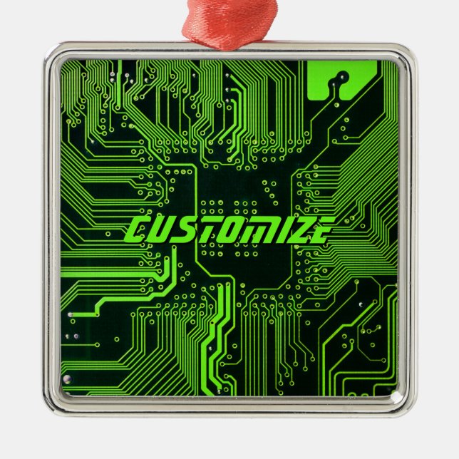 Anpassad Cybergrön PCB-kretskort Tech Art Julgransprydnad Metall (Framsidan)