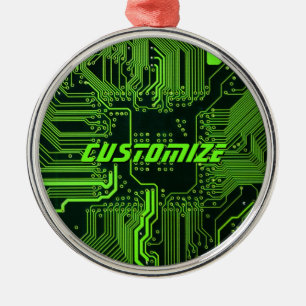 Anpassad Cybergrön PCB-kretskort Tech Art Julgransprydnad Metall