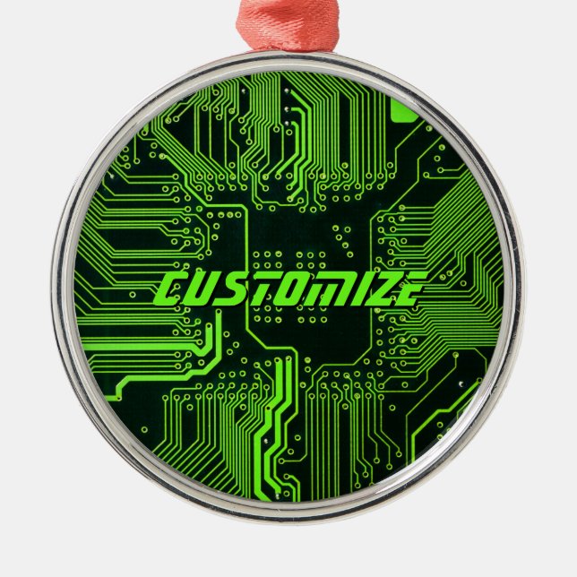 Anpassad Cybergrön PCB-kretskort Tech Art Julgransprydnad Metall (Framsidan)