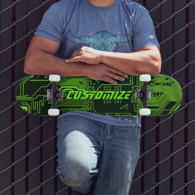 Anpassad Cybergrön PCB-kretskort Tech Art Mini Skateboard Bräda 18,5 Cm (Utomhus 3)