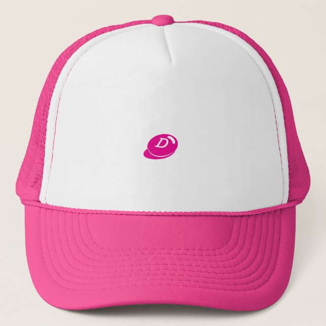 Anpassad "D" Text Trucker Hatt - Het Pink & Vit Ke Keps (Framsida)