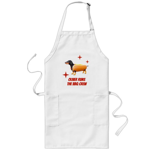 Anpassad Dachshund BBQ-crew Rolig Wienerhund Långt Förkläde (Framsidan)