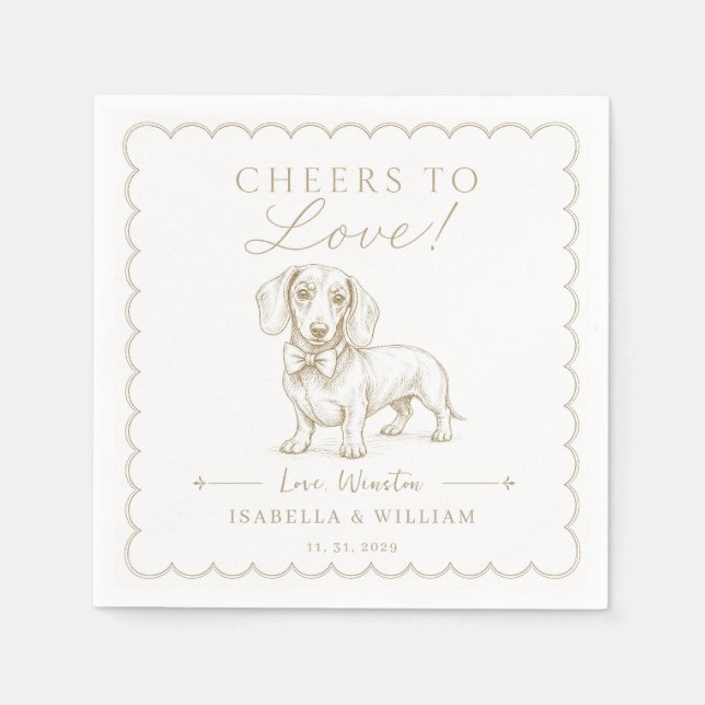 Anpassad Dachshund Bröllop Personlig Wiener bow Pappersservett (Framsidan)