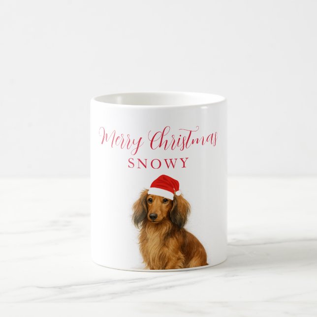 Anpassad Dachshund Hund med Tomtehatt Jul Kaffemugg (Center)
