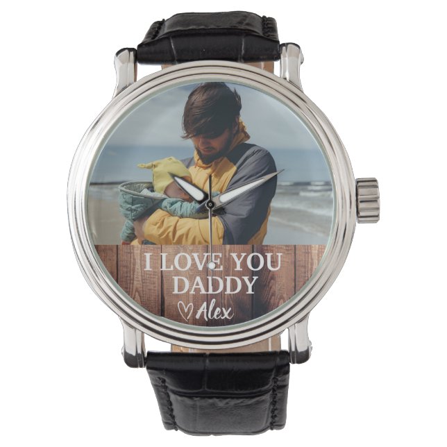 Anpassad Daddy-klocka  Jag älskar dig Pappa Foto  Armbandsur (Framsida)