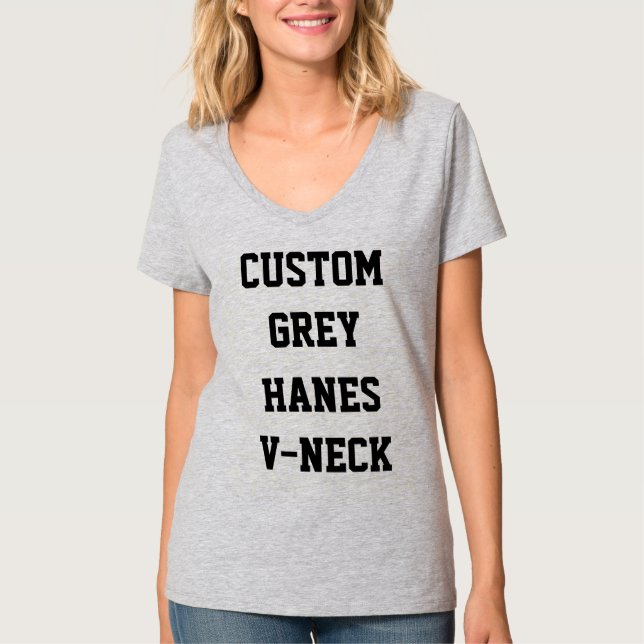 Anpassad Dam GRÅ HANES V-ringad T-shirt (Framsida)