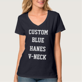 Anpassad Dam NAVY HANES V-ringad T-shirt