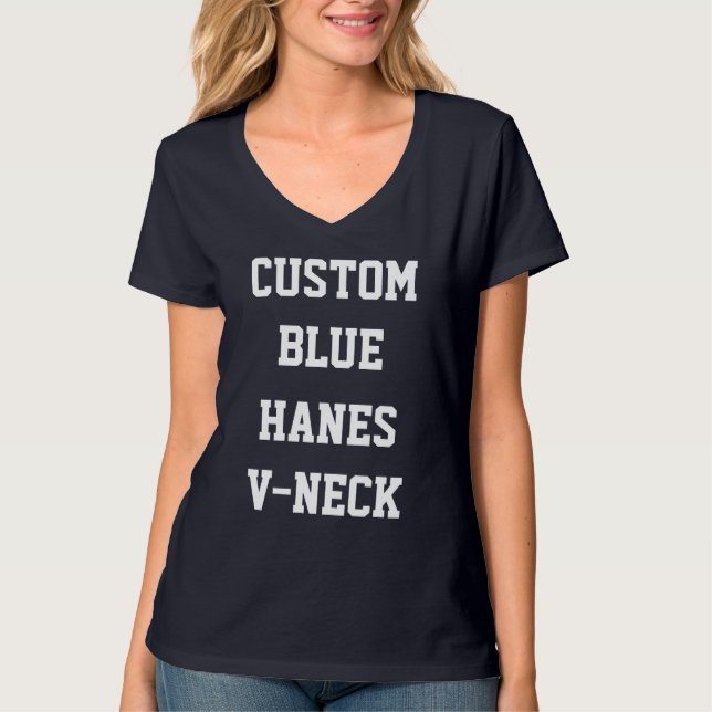 Anpassad Dam NAVY HANES V-ringad T-shirt (Framsida)