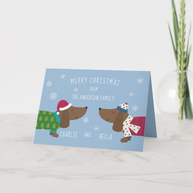 Anpassad Daschund Cute Tecknad jul Kort (Framsida)