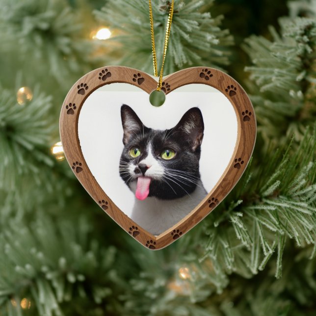 Anpassad Daterad Namn Foto Polerad Trähjärta Julgransprydnad Keramik (Träd)