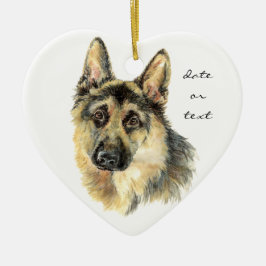 Anpassad daterad tysk schäferhund, hunddjur, djur julgransprydnad keramik