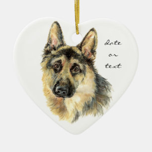 Anpassad daterad tysk schäferhund, hunddjur, djur julgransprydnad keramik