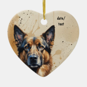Anpassad daterad tysk schäferhund, hunddjur, djur julgransprydnad keramik