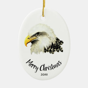 Anpassad Daterad Vit Huvad Örn Uggla Fågel God Jul Julgransprydnad Keramik