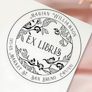 Anpassad Deco Ex Libris Bokmärke med Blommig Cirke Stämpel