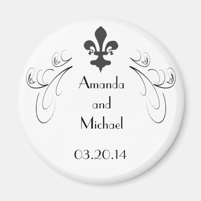 Anpassad Decorative Fleur de Lis Bröllop Magnet (Framsidan)