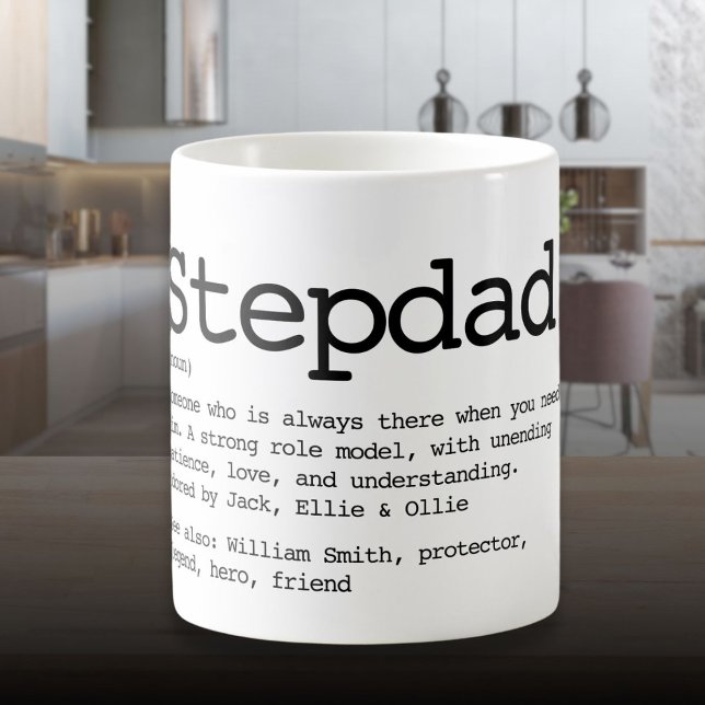 Anpassad definition av styvfar i svart och vitt kaffemugg (Custom Stepdad Definition Black And White Coffee Mug)