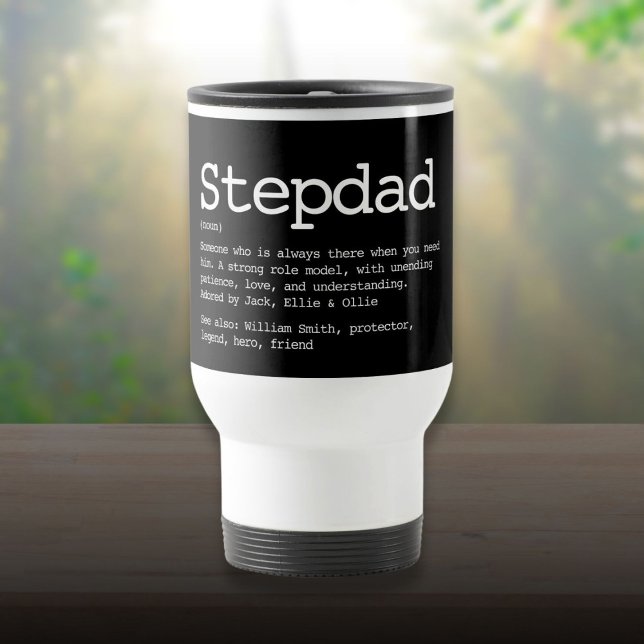 Anpassad definition för styvpappa Modern Svart Resemugg (Custom Stepdad Definition Modern Black Travel Mug)
