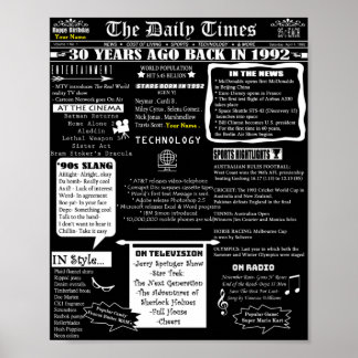 Anpassad design 30års födelsedag Poster år 1992