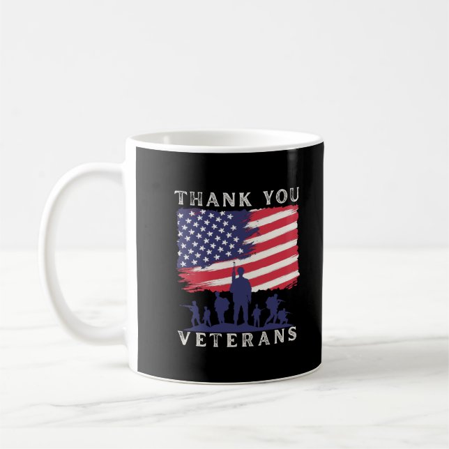 Anpassad design: Amerikansk flagga Tack Veteraner Kaffemugg (Vänster)