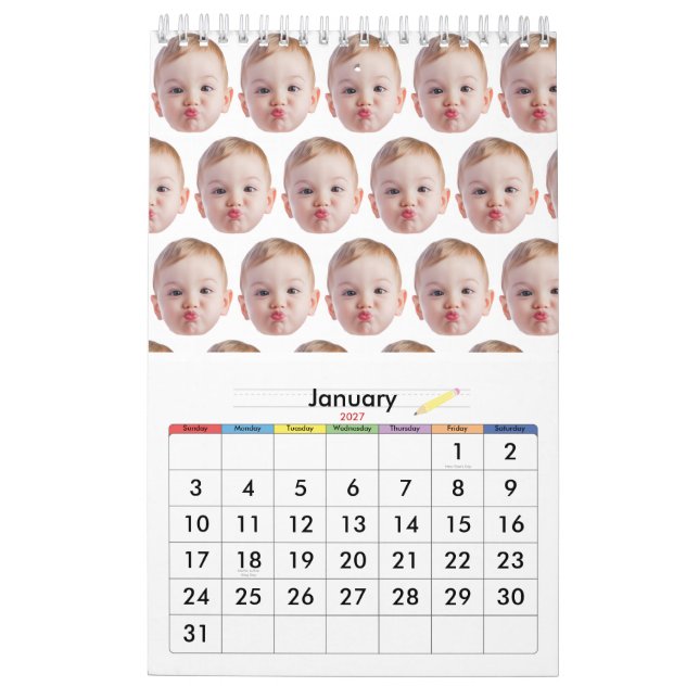 Anpassad design ansikte bebis eller familj gåva fö kalender (Jan 2027)