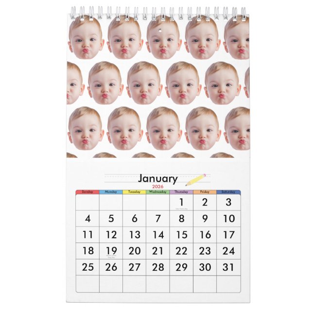 Anpassad design ansikte bebis eller familj gåva fö kalender (Jan 2026)