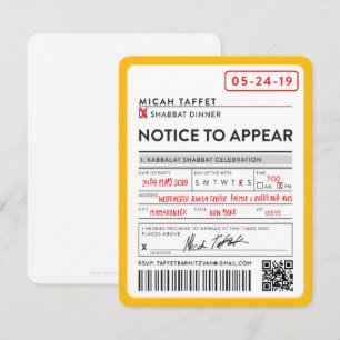 ANPASSAD DESIGN Pub Mitzvah New York Biljett Inbjudningar