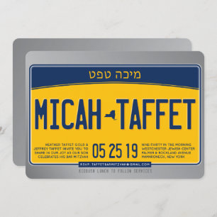 ANPASSAD DESIGN Pub Mitzvah New York Number Plate Inbjudningar