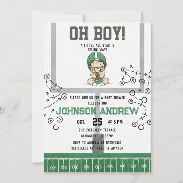 Anpassad Digital Fotboll Baby Shower Inbjudningar (Framsida)