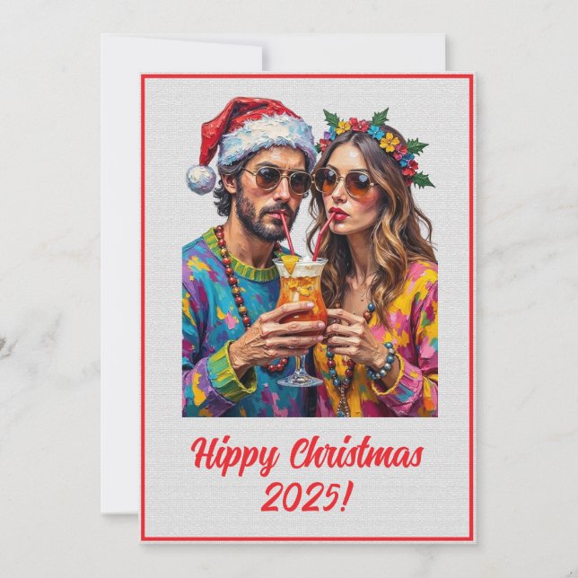 Anpassad Digital Hippie Jul Cocktail Xmas Kort (Framsida)
