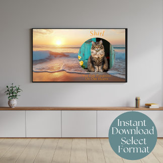 Anpassad digital strandkattminnes-TV-konst Poster
