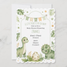 Anpassad Dino Baby Shower Inbjudan Söt Grön Dinosa