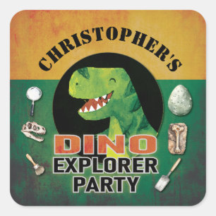 Anpassad Dino-utforskare Dinosaurie-födelsedag Fyrkantigt Klistermärke