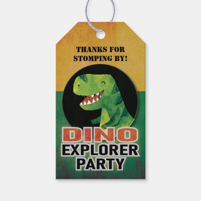 Anpassad Dino-utforskare Dinosaurie-födelsedag Presentetikett (Framsidan)