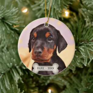 Anpassad Dobermann Valp Hund Foto Julgransprydnad Keramik