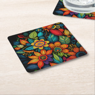 ANPASSAD DOODLE FLOWERS ART DESIGN UNDERLÄGG PAPPER KVADRAT