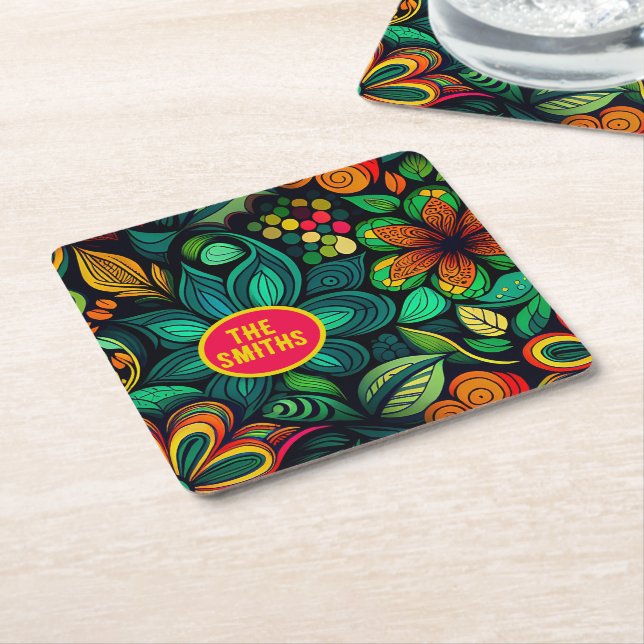 ANPASSAD DOODLE FLOWERS ART DESIGN UNDERLÄGG PAPPER KVADRAT (Vinklad)