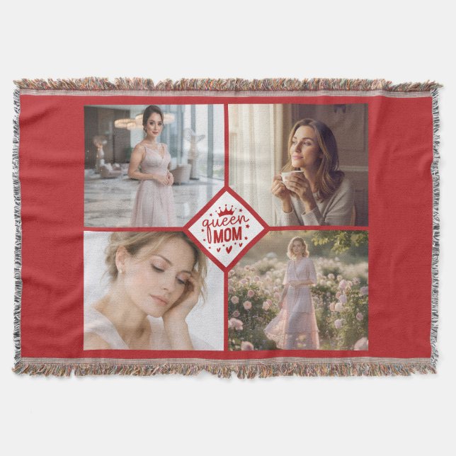 Anpassad Drottning Mamma Foto Collage Minnessak Filt (Framsidan)