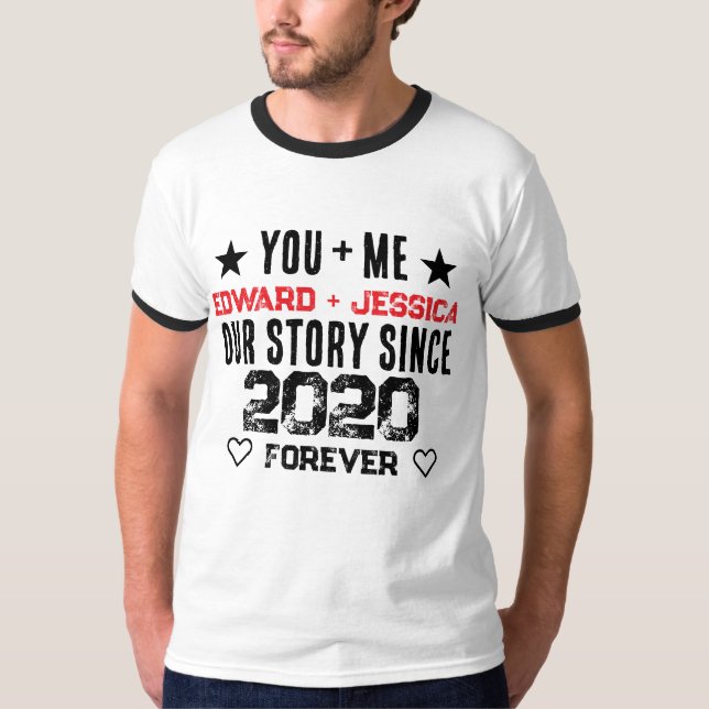 Anpassad Du + Jag Vår Historia Relation Redigerbar T Shirt (Framsida)