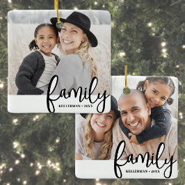 Anpassad dubbelsidig familj två bilder jul julgransprydnad keramik